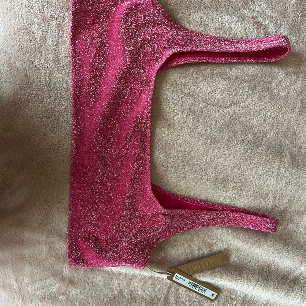 NWT SKIMS Magenta Pink Glitter Silver Swim Top